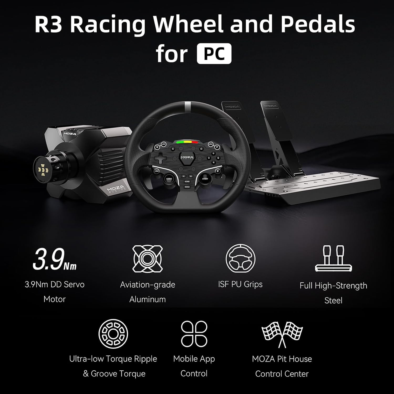 R3 Racing Simulator 4PCS Wheel & Pedals Bundle for PC: R3 Direct Drive Base, ES
