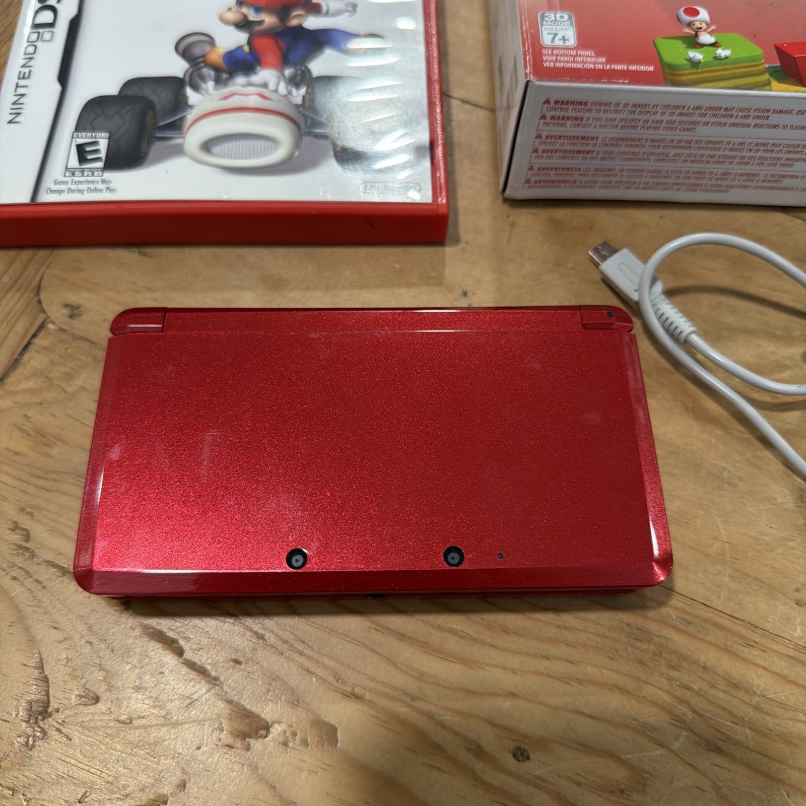 Nintendo 3DS Super Mario 3D Land Flame Red Handheld System CIB USA W/ Mario Cart