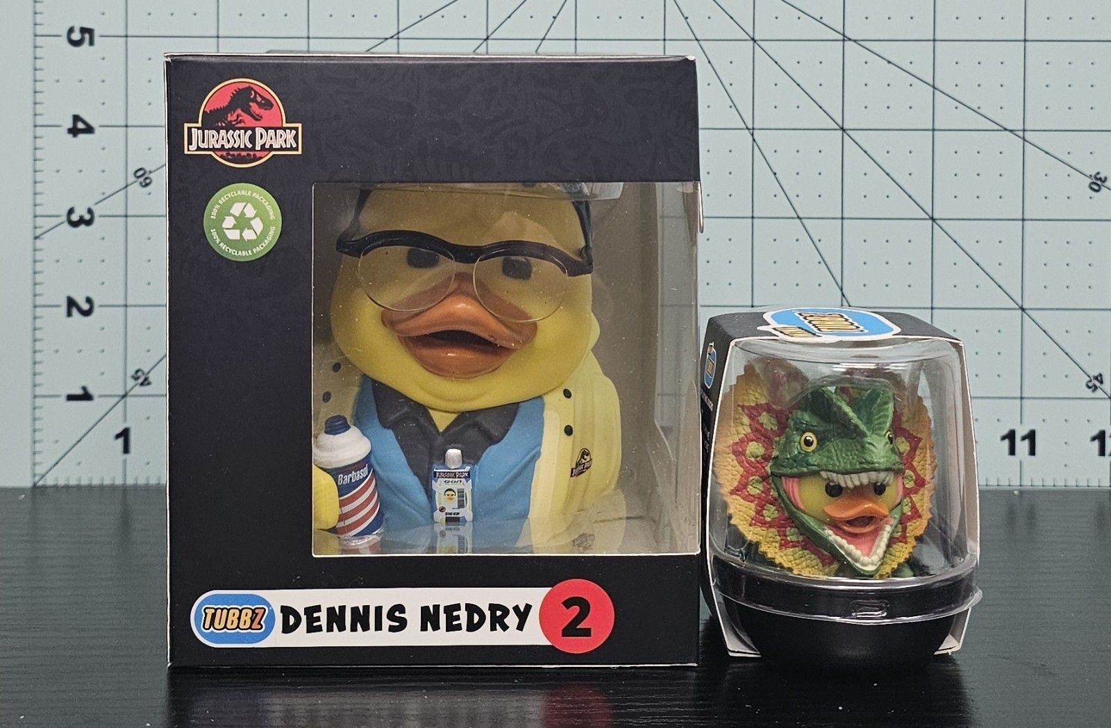 TUBBZ Jurassic Park Dennis Nedry Collectible Duck Figure + Diloposaurus Duck
