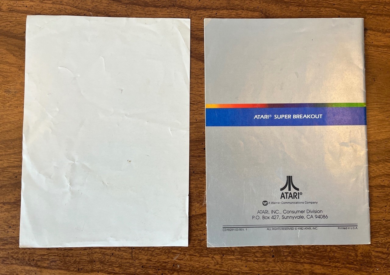 Atari 5200 Super Breakout Manual, warranty card (no cart)
