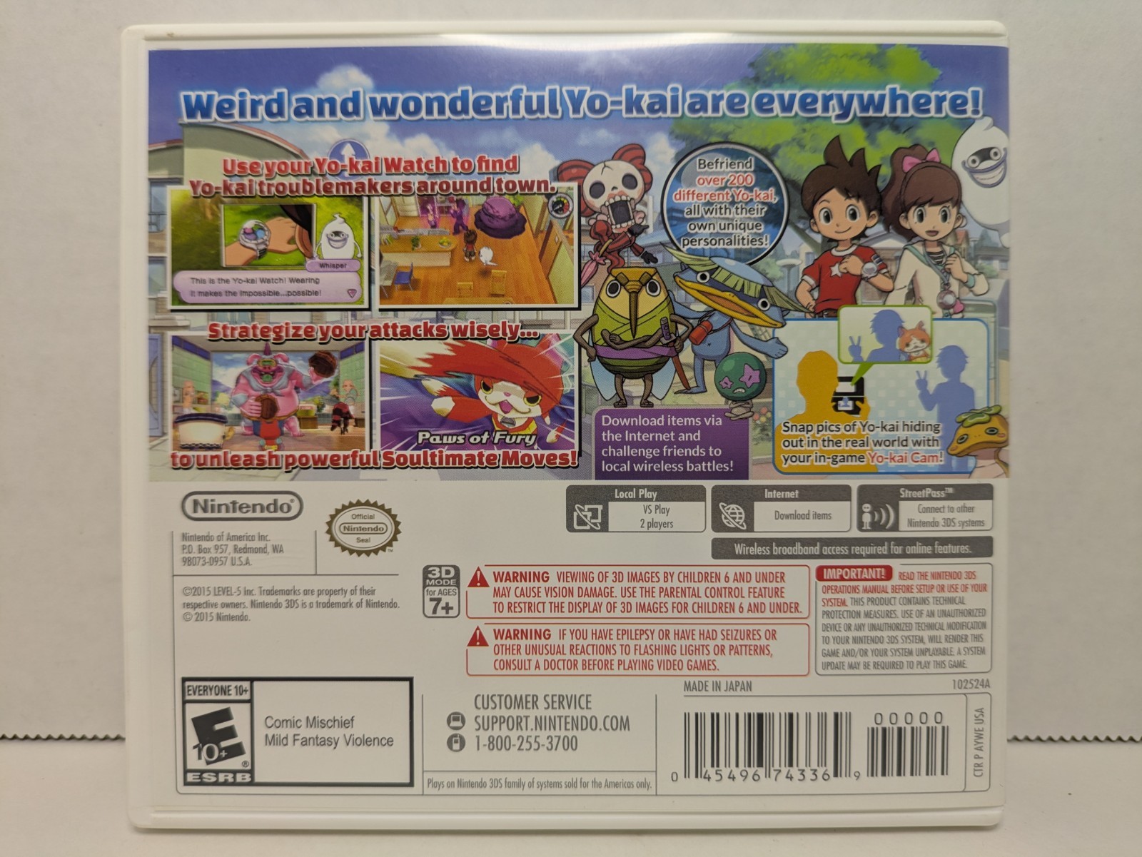 *NO GAME* Yo-Kai Watch (Nintendo 3DS, 2015) Case + Digital Manual Insert