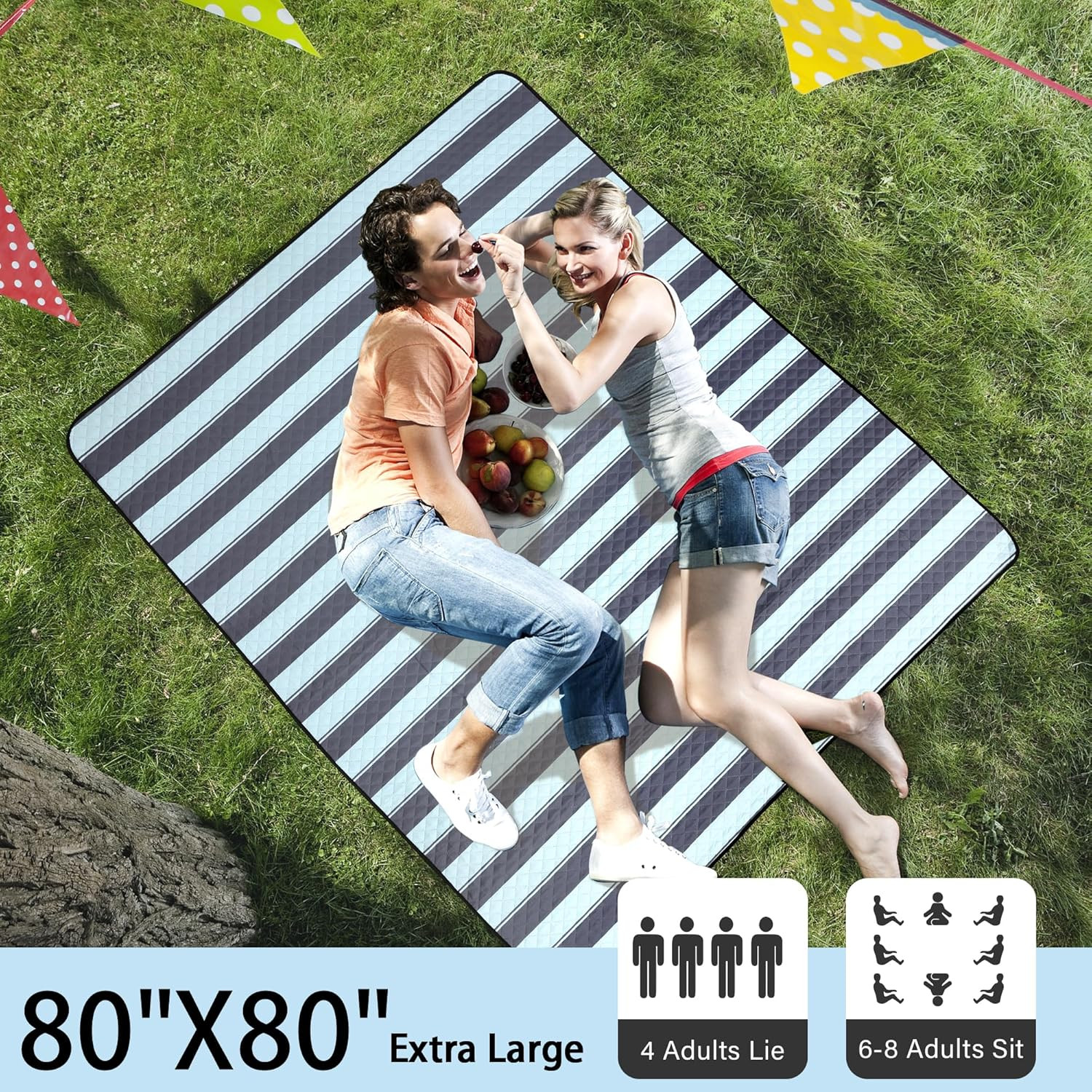Extra Large Waterproof Picnic Blanket 80″x80″ with Carry Strap