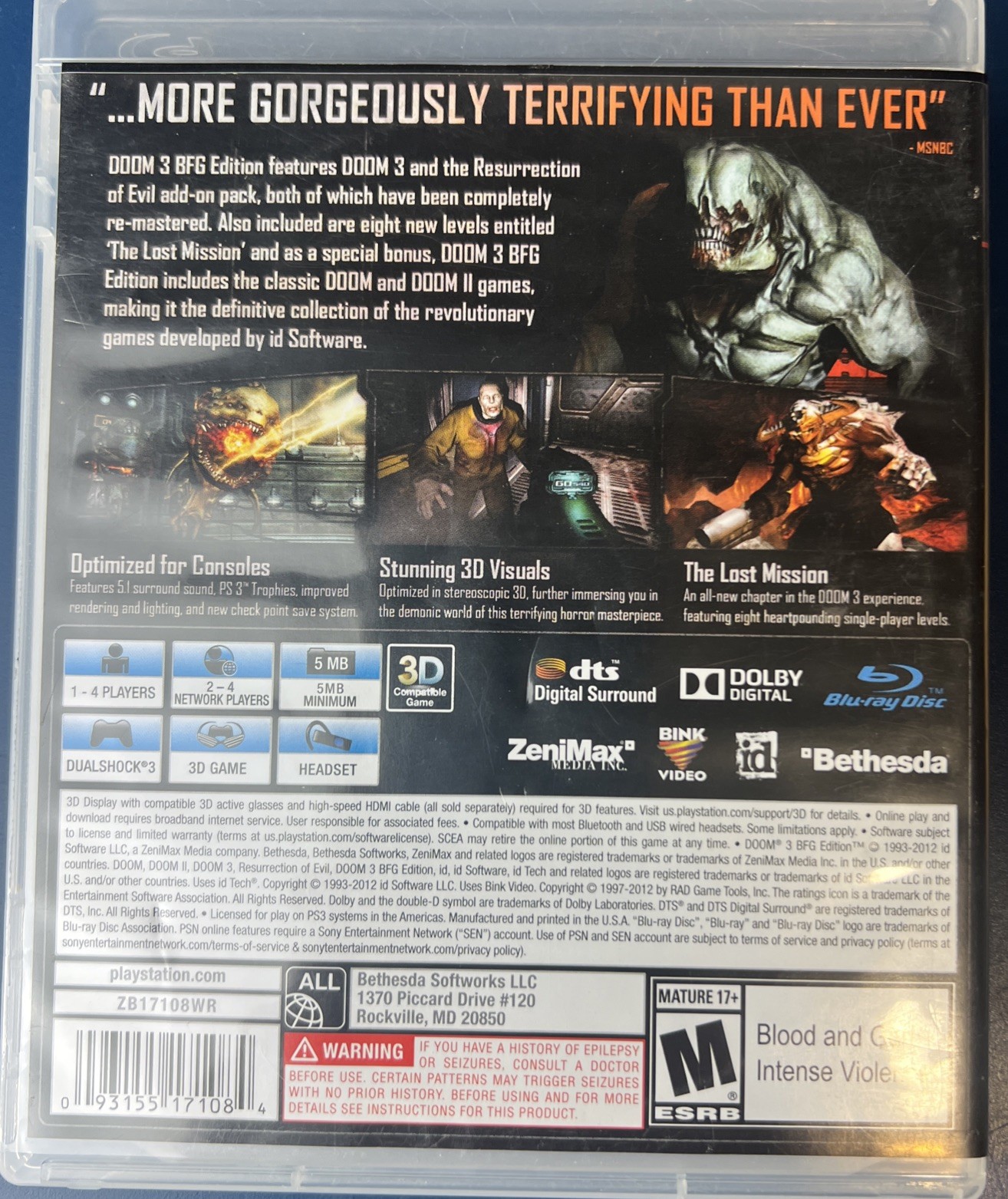 Doom 3 BFG Edition – Sony Playstation 3 / No Poster Or Manual