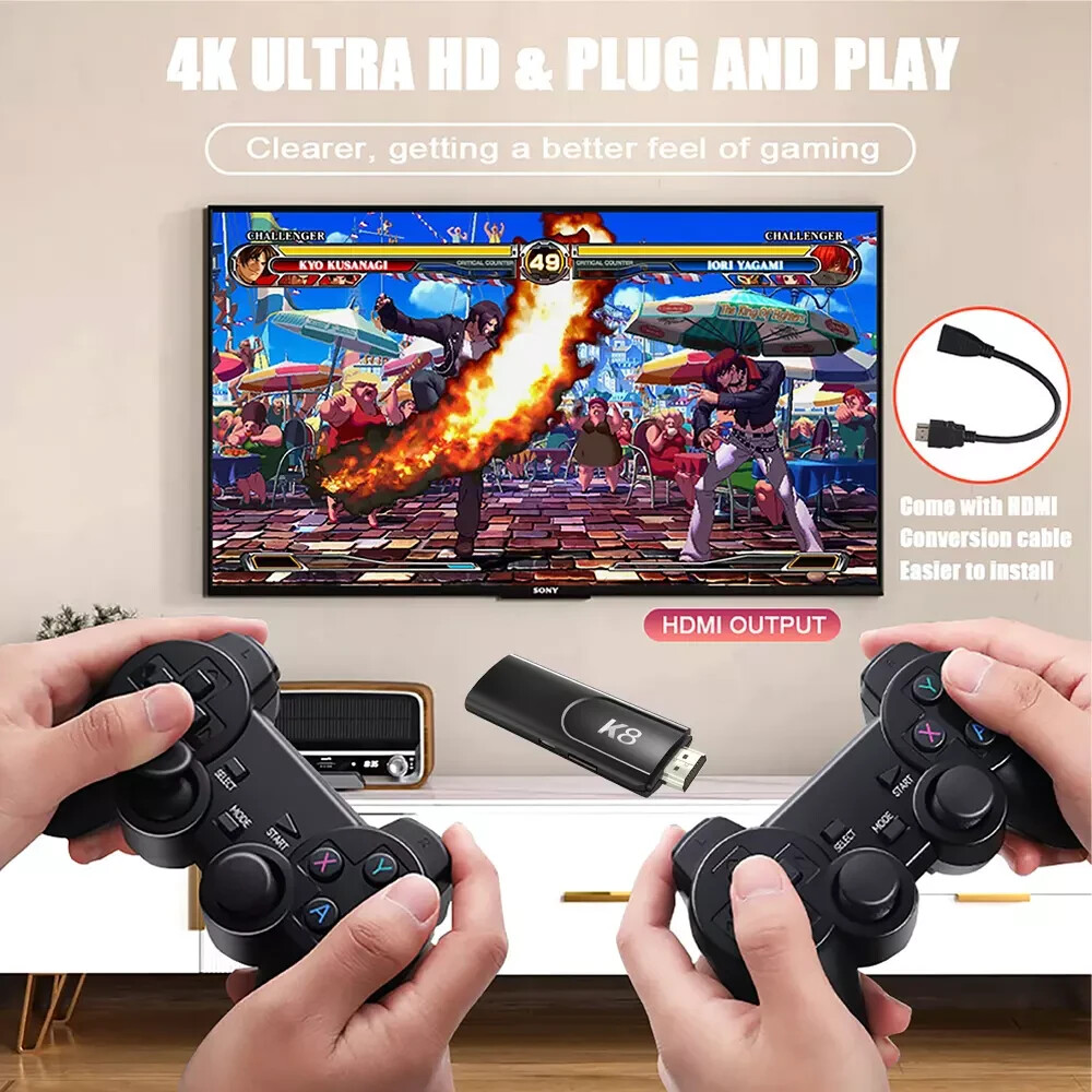 Built-in 64GB 40000+ Video Games 4K HDMI Game Stick Console Wireless Gamepad ZW