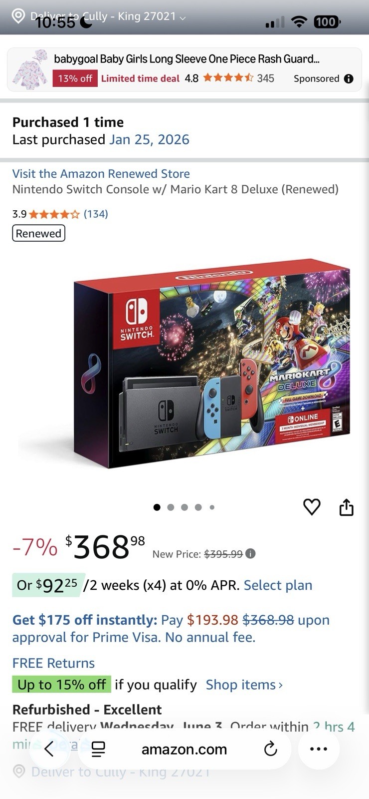 Nintendo Switch with Controllers and Mario Kart 8 Bundle