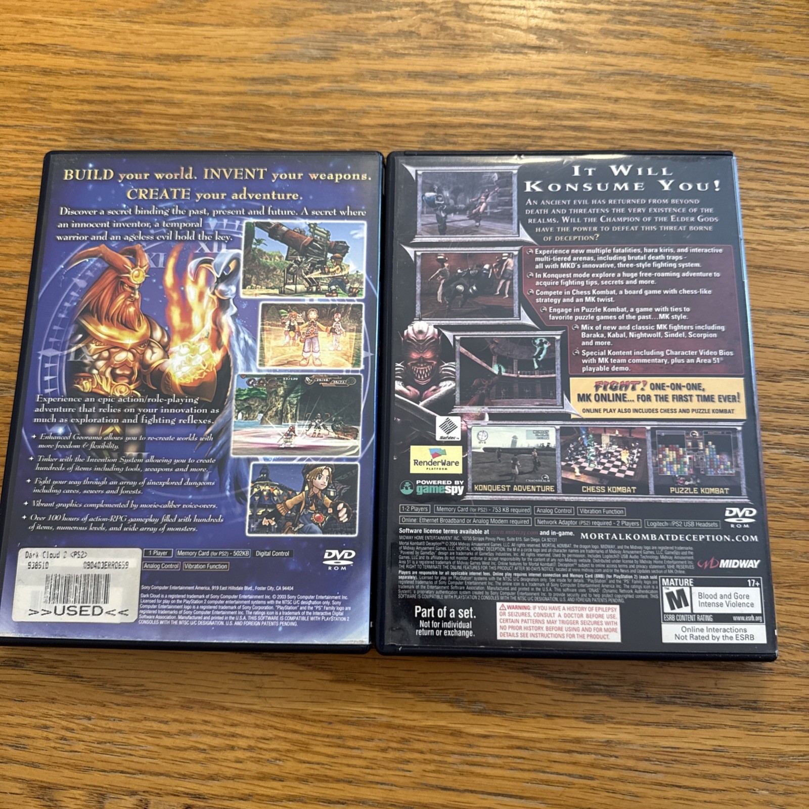 Lot 2 Sony Dark Cloud 2 PS2 & Mortal Kombat Deception Cases And Manuals