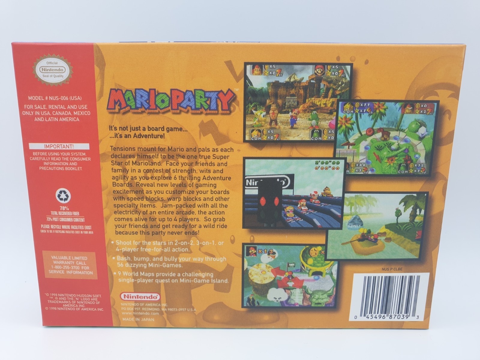 MARIO PARTY 1 N64 REPLACEMENT BOX INCLUDES INSERT TRAY + BOX PROTECTOR CASE