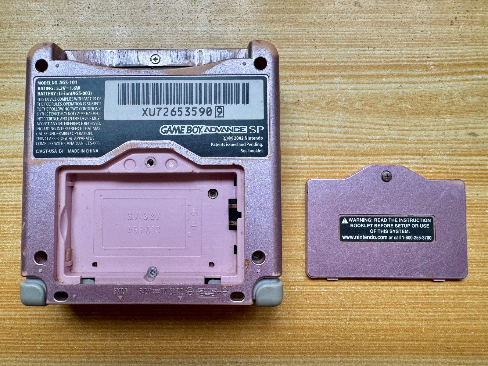 Nintendo Gameboy Advance SP AGS101 Pearl Pink Handheld w/ USB Cable & Battery