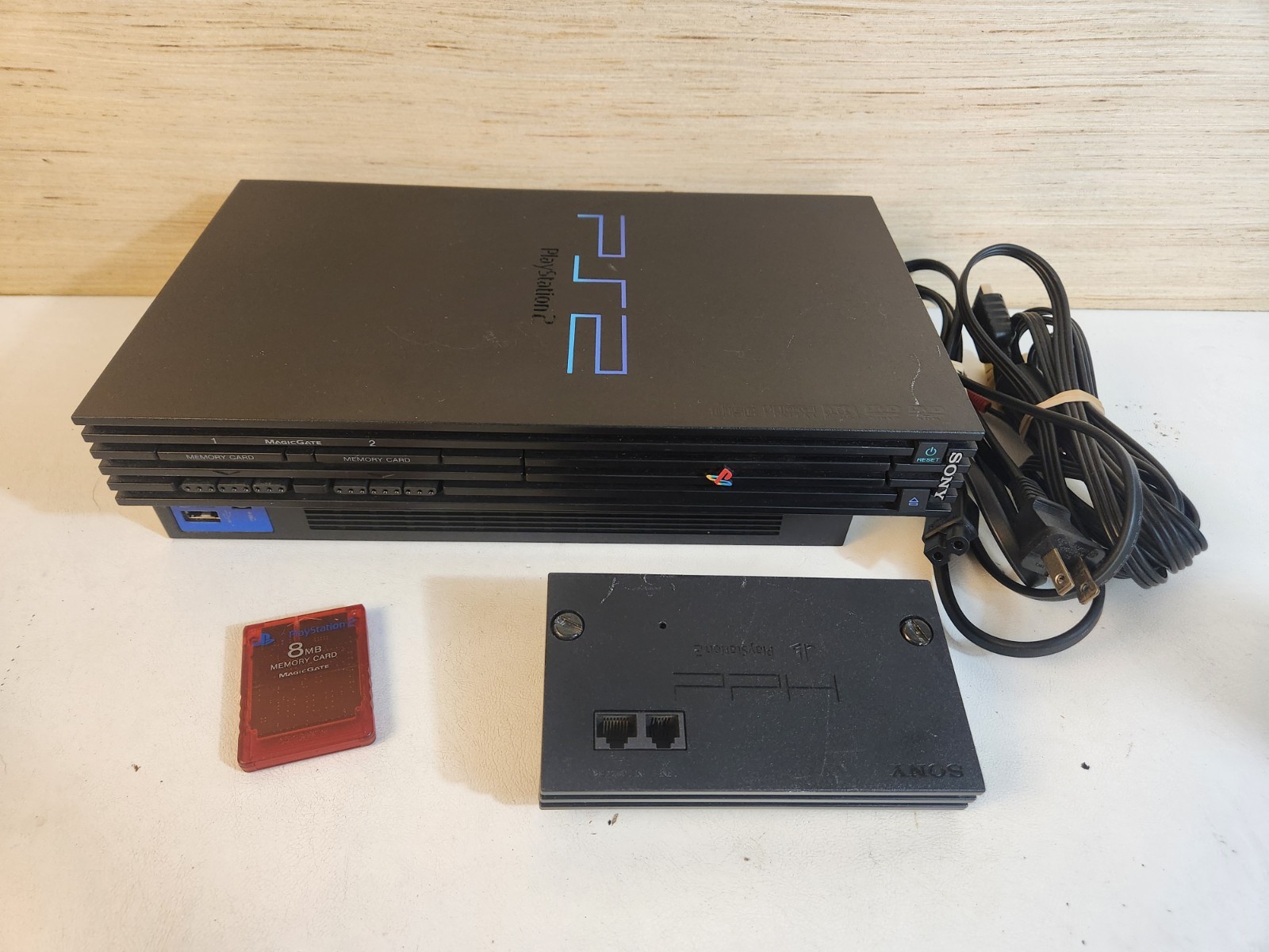 Sony PlayStation 2 PS2 Fat Console SCPH-39001 w/ Network Adapter & 8MB Card