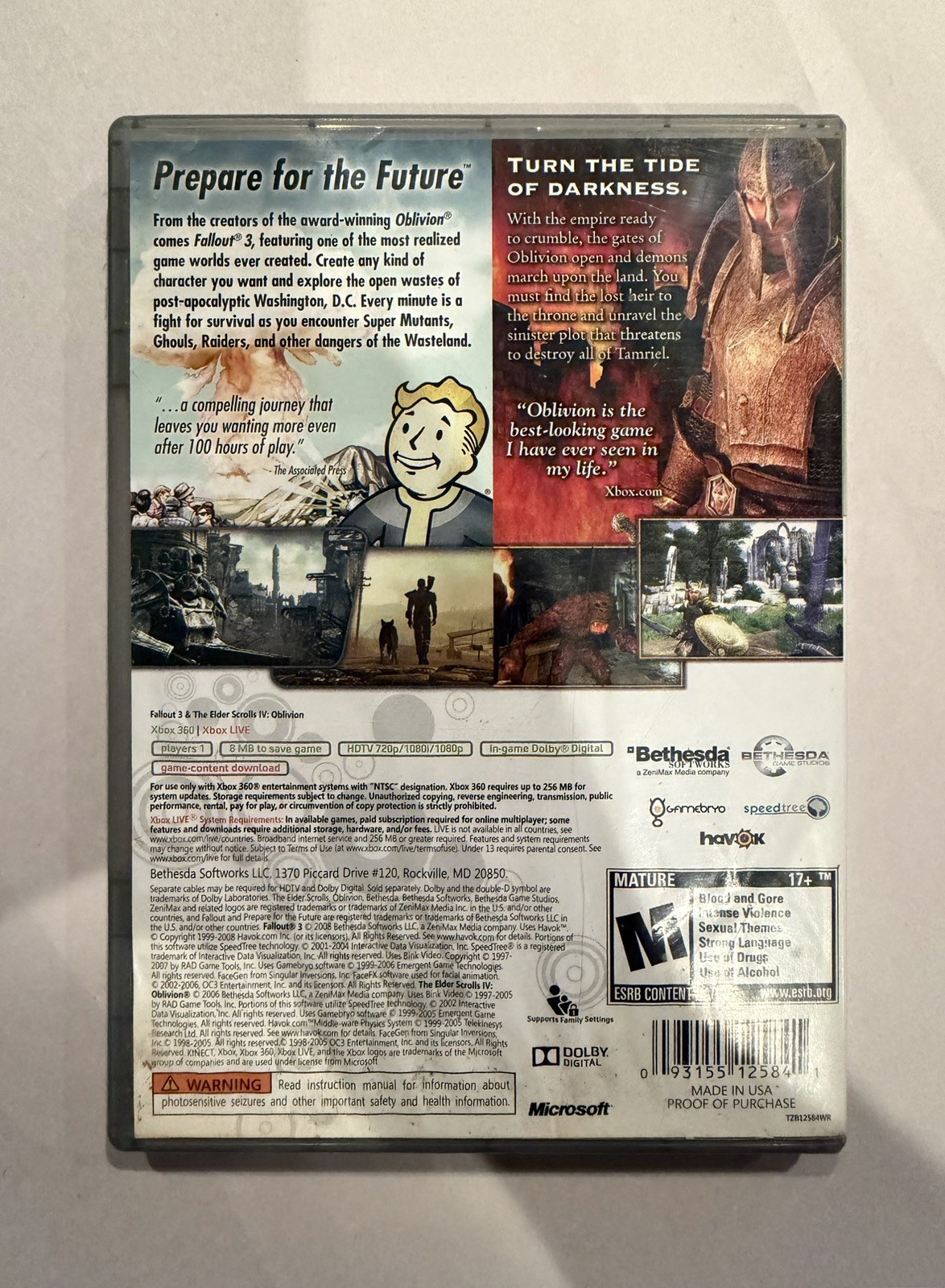 Fallout 3 & Oblivion Double Pack; CIB (Microsoft Xbox 360, 2012)