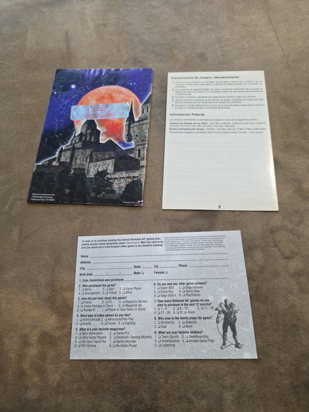 Castlevania 64 Nintendo 64 N64 Manual, Registration Card & Insert No Game