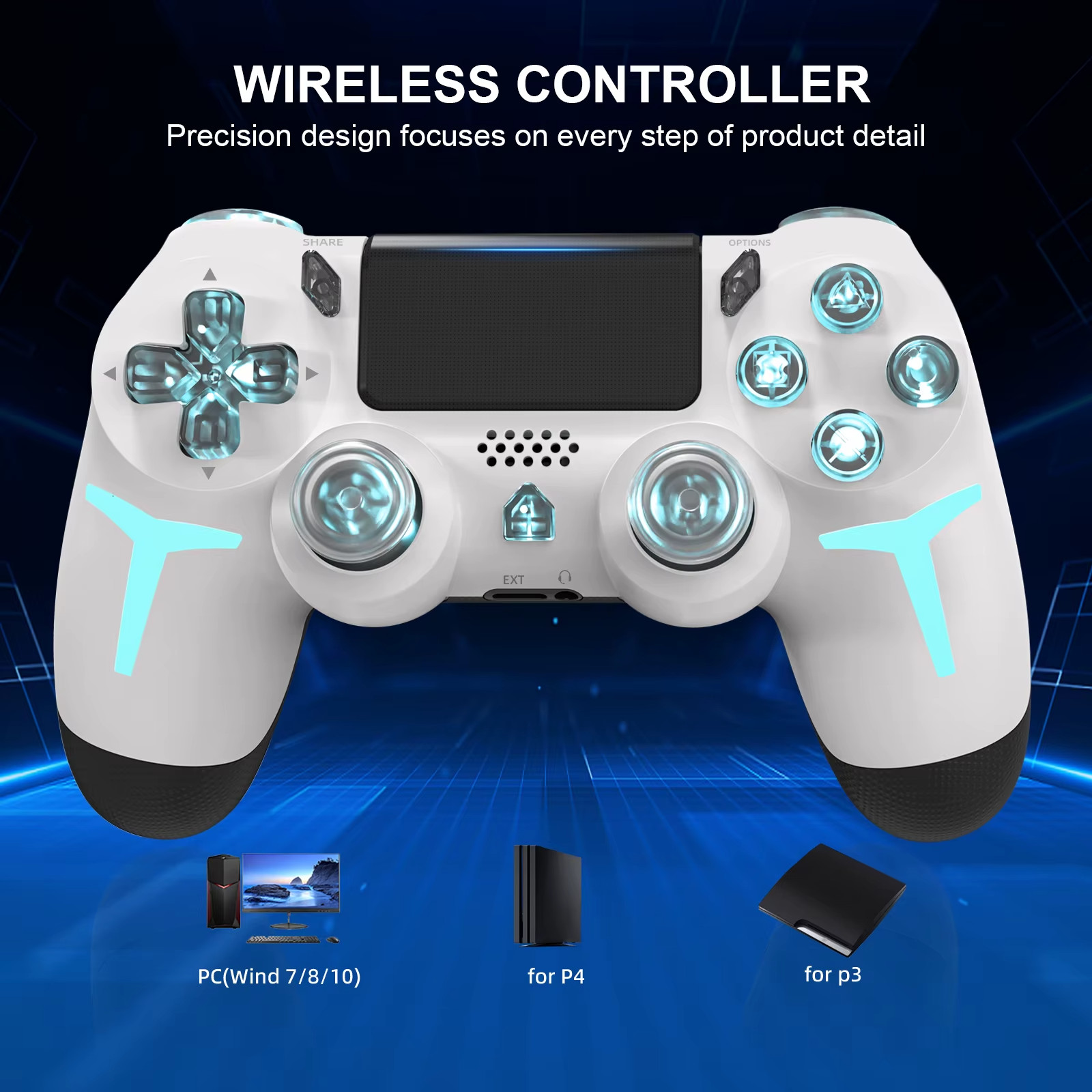 Bluetooth Wireless Gamepad Compatible With PS4 PS3 Computer PC RGB Controller