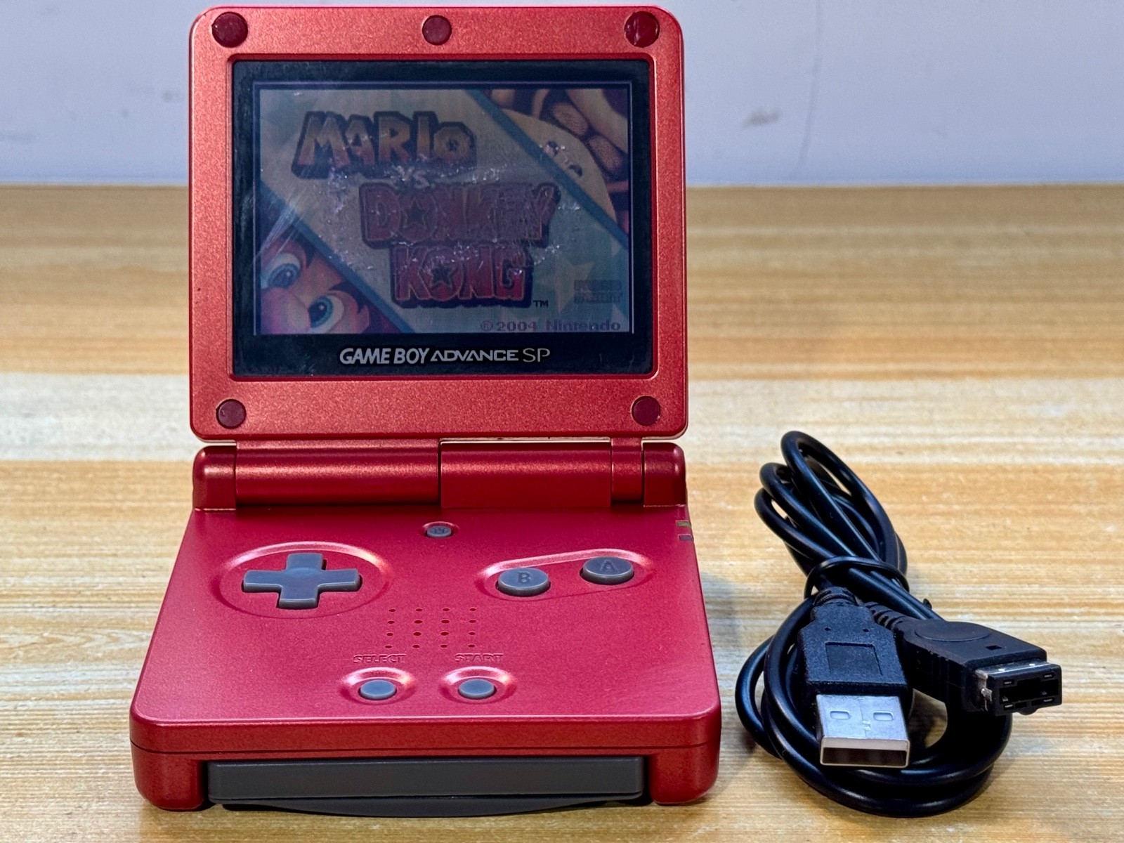 Nintendo Gameboy Advance SP AGS001 Flame Red Handheld w/ USB Cable & Battery