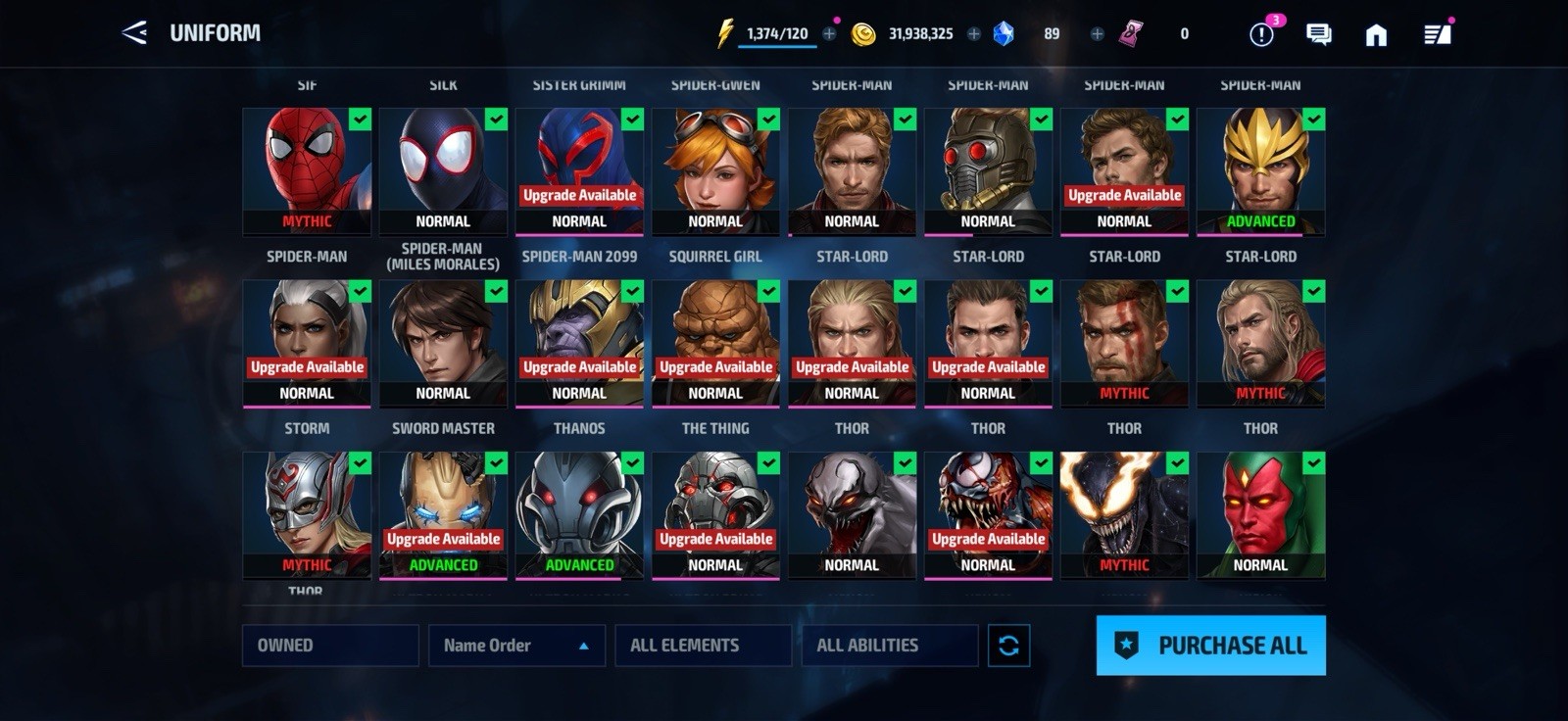 Stacked MARVEL Future Fight Account