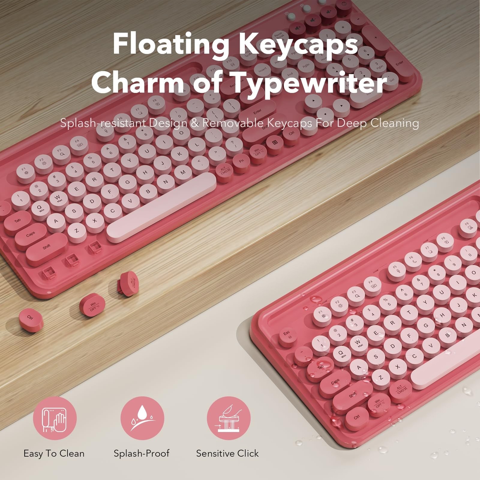 Wireless Keyboard and Mouse Combo, Cute Full-Size Typewriter-Style Keyboard, …