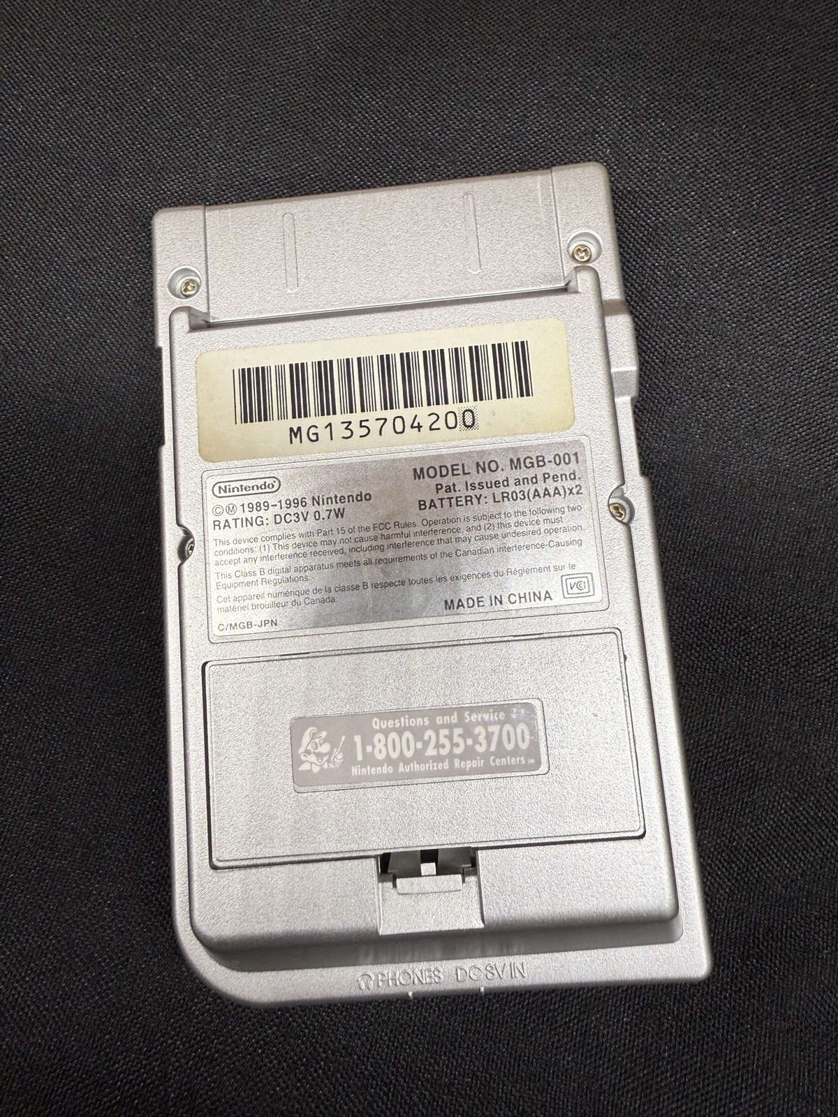 Nintendo Game Boy Pocket MGB-001 Silver Portable Handheld Console