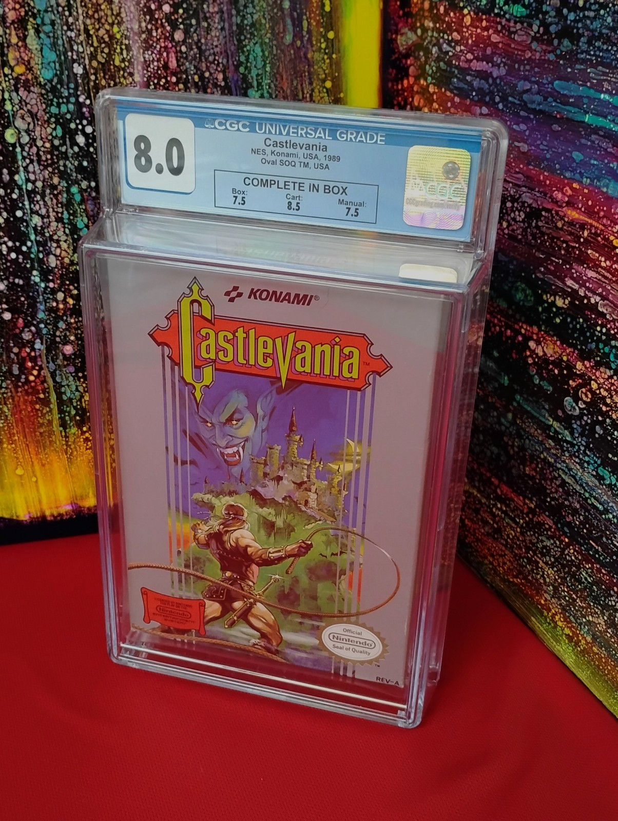 1989 NES Konami USA, Castlevania, CIB CGC universal grade 8.0 w/ 8.5 cart