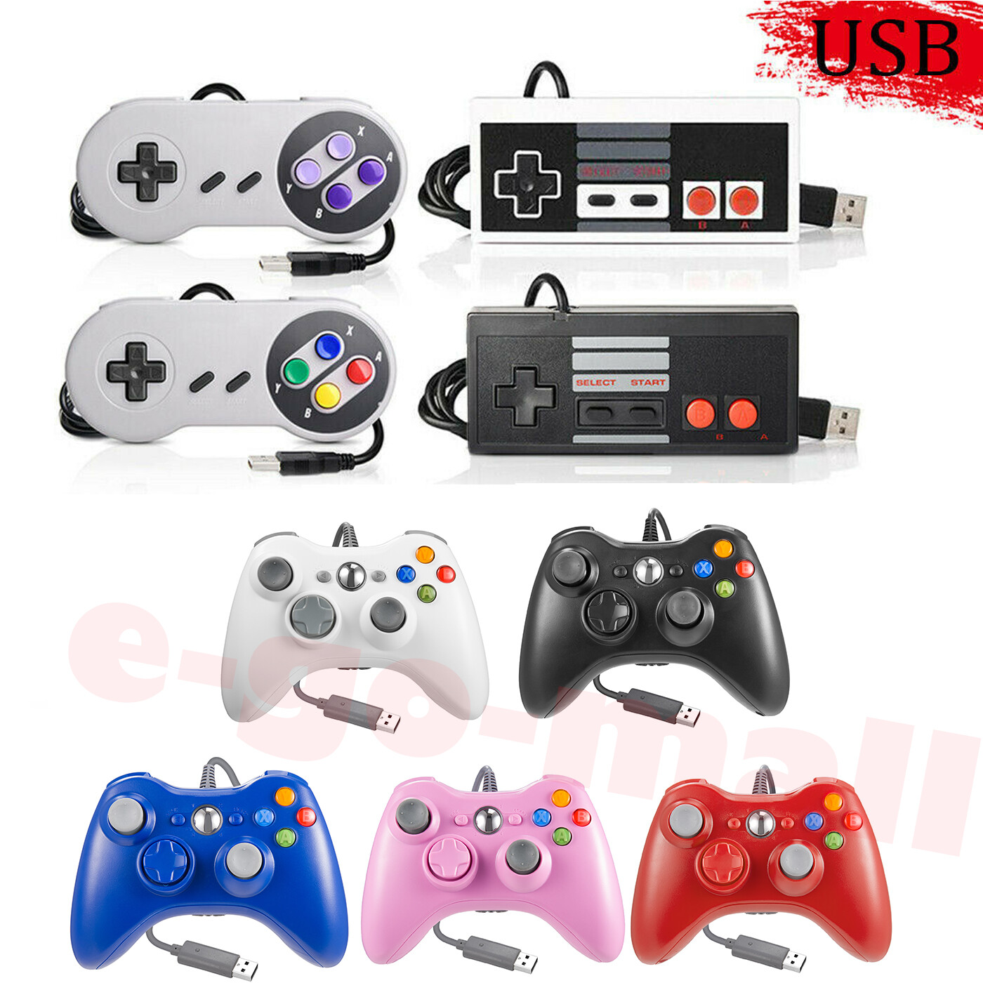 USB N64 SNES Xbox 360 Controller GamePad Joypad for Windows 7 8 10 11 PC Mac