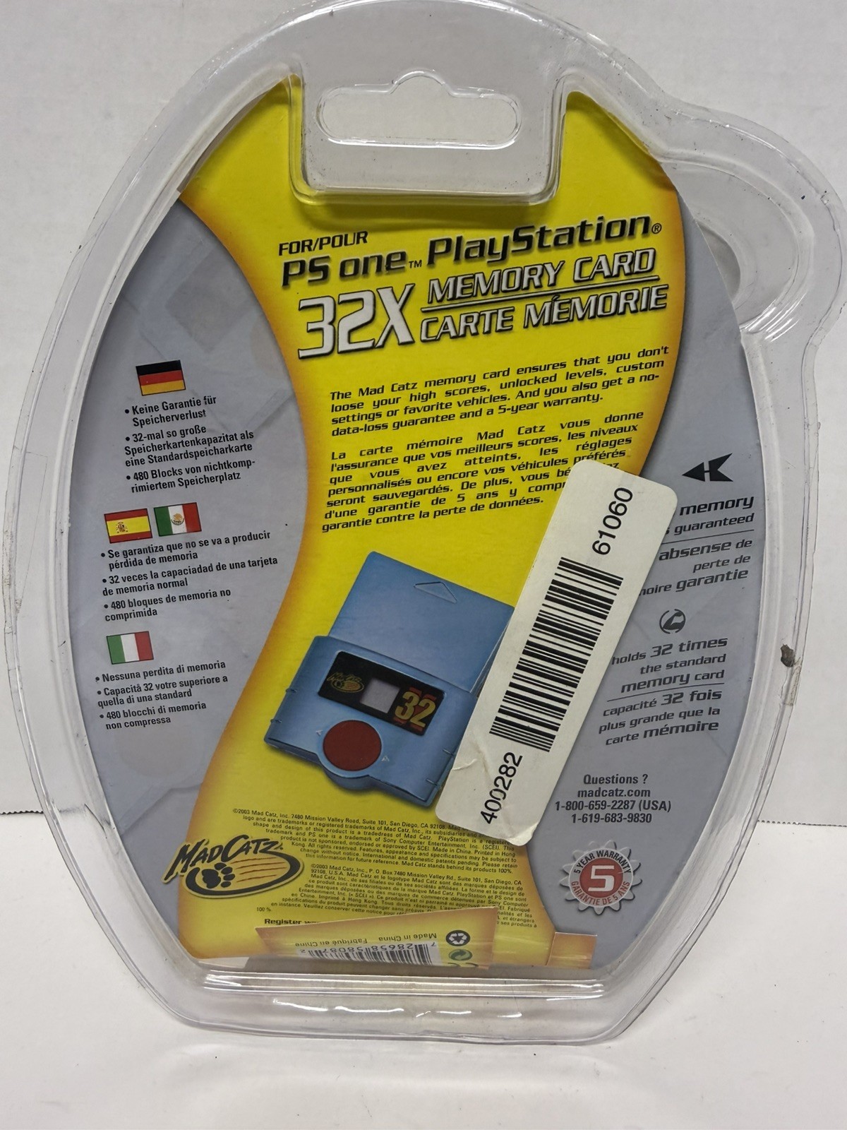Mad Catz PS1 Memory Card Sealed 480 Blocks 32 MB Sony Playstation