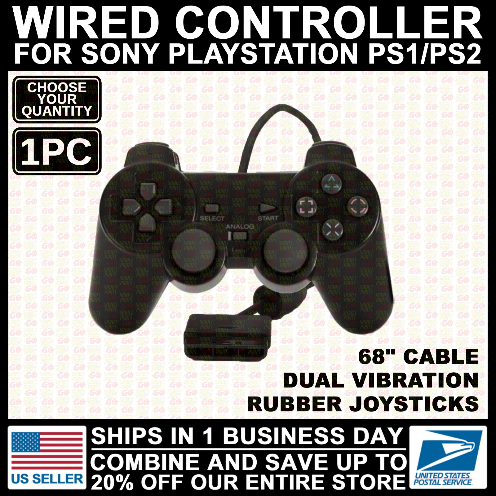 NEW Wired Controller for Sony PlayStation 1/2 PS1/PS2 Black Dual Vibration 5.5ft