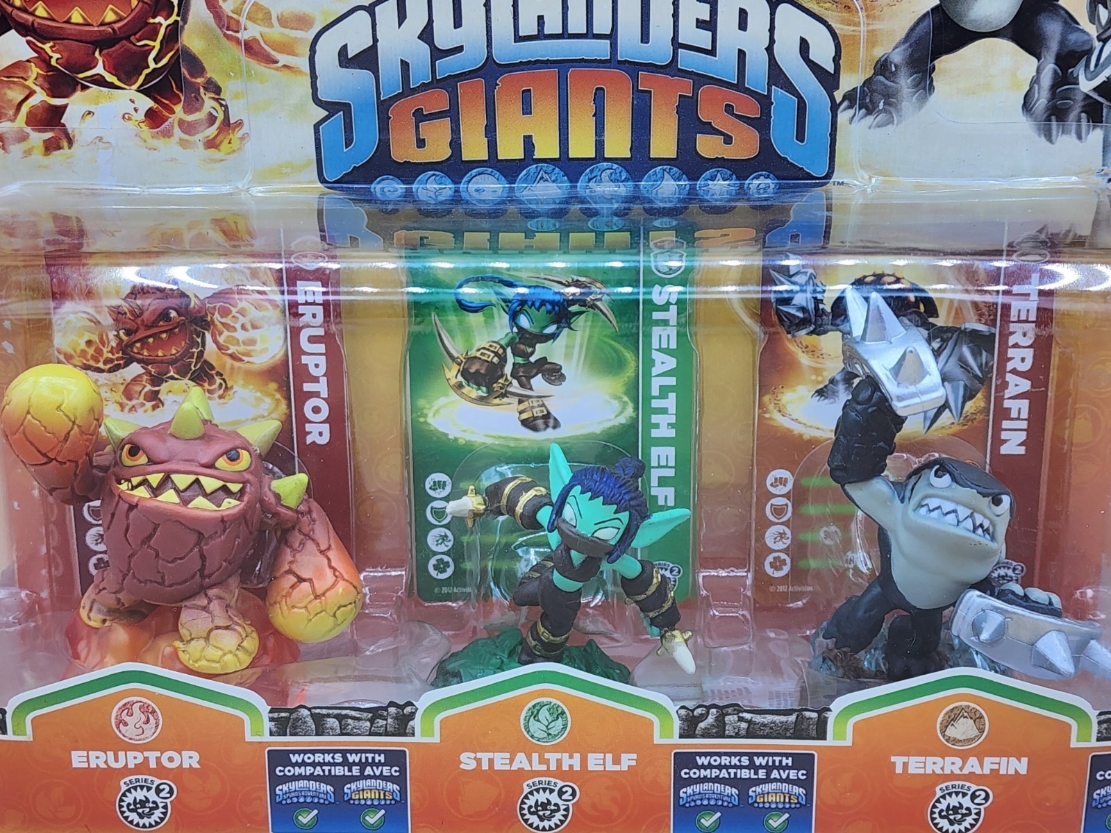 2012 Activision Skylanders Giants S2 Triple Pack Eruptor Stealth Elf Terrafin