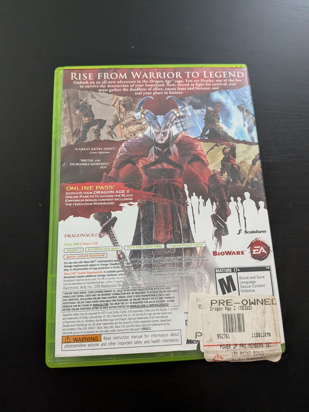 Dragon Age 2 Xbox 360 Video Game Complete