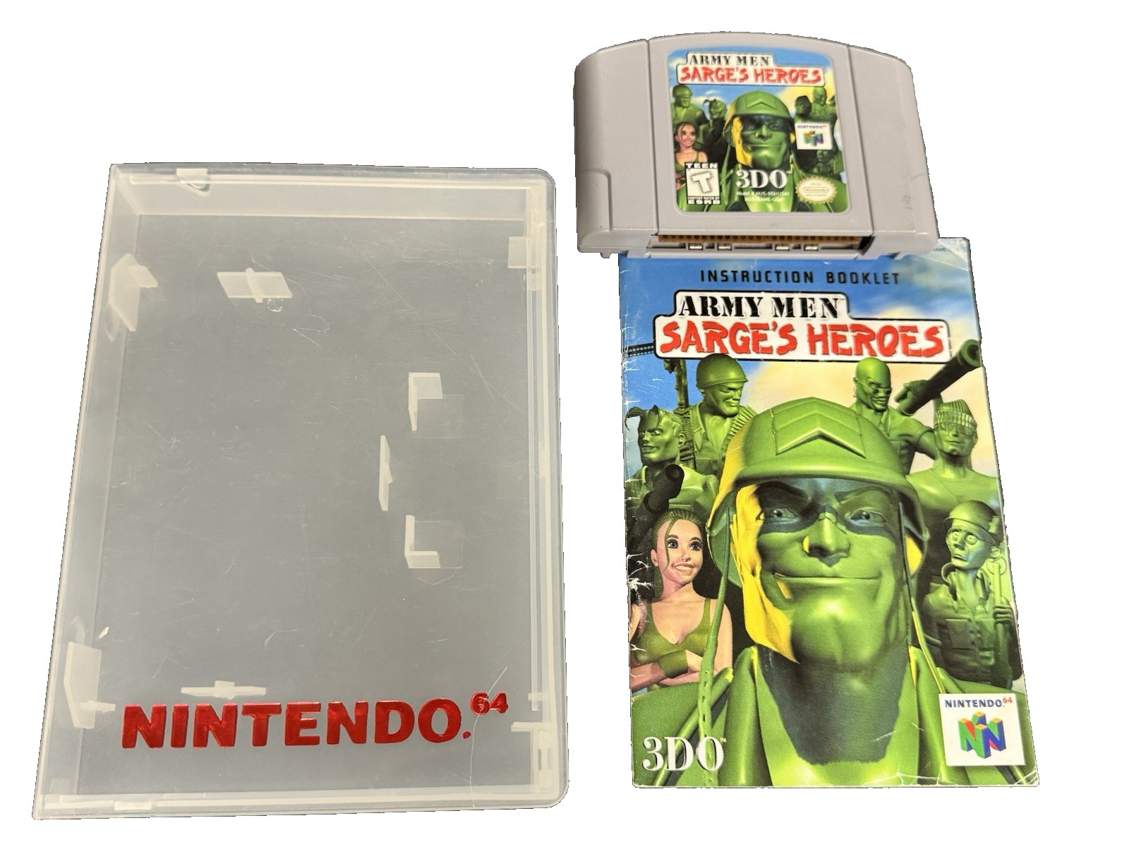 Army Men: Sarge’s Heroes (Nintendo 64, 1999) w/ Manual + N64 Clamshell Case