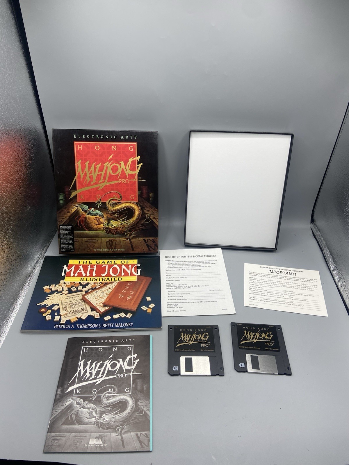 Hong Kong Mahjong Pro 1992 MS-DOS PC 2 Floppy Disks Manual Big box registration