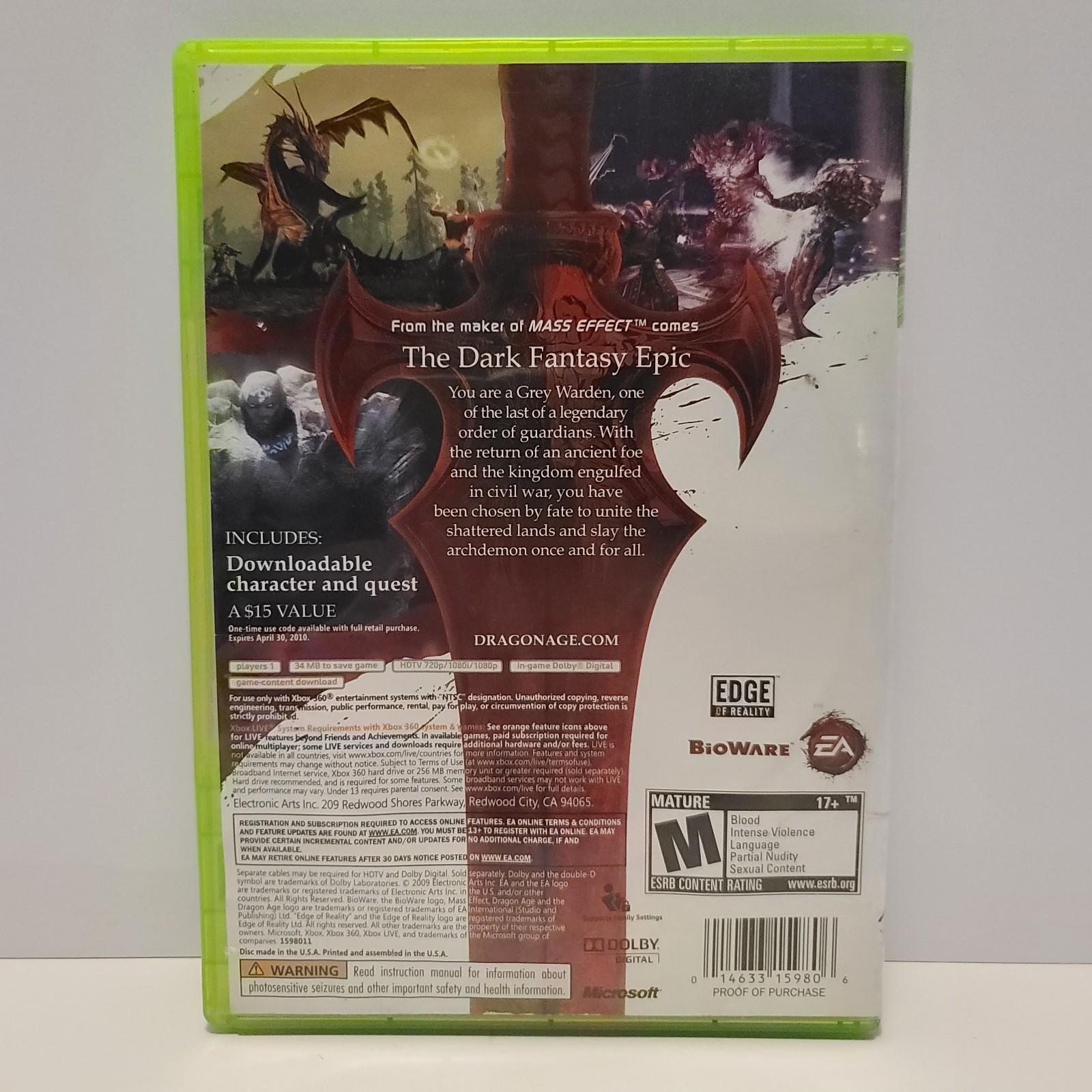 Dragon Age: Origins Xbox 360 Dark Fantasy Role-playing Game