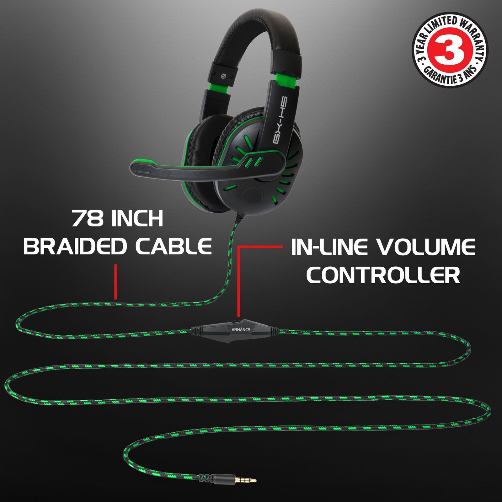 Gaming Headset with Rotating Microphone – Soft Adjustable Headband – Green
