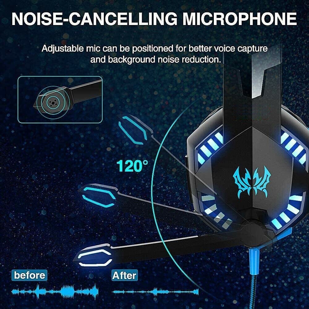 3.5mm Gaming Headset Mic LED Headphones Stereo Bass Surround For PC PS4 Xbox ONE