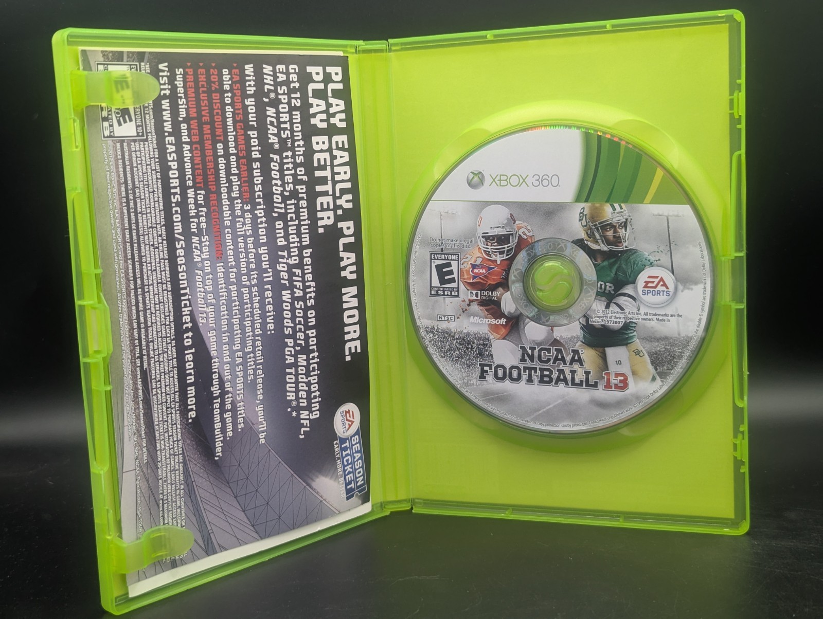 NCAA Football 13 (Microsoft Xbox 360 ) CIB – VG Disc – Tested – Free Shipping