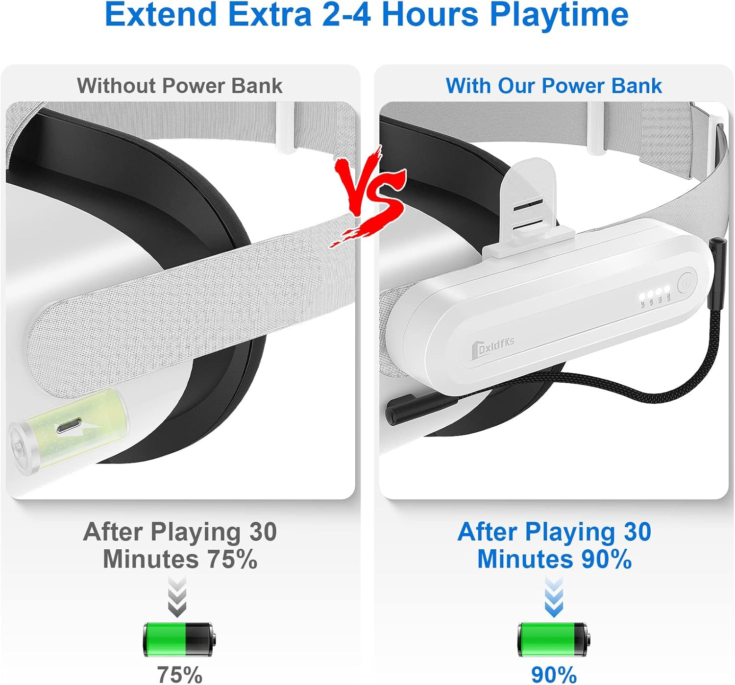 Battery Pack for Meta Quest 3S & 3 & 2, 5000Mah Extended 2-3H Playtime Small Lig