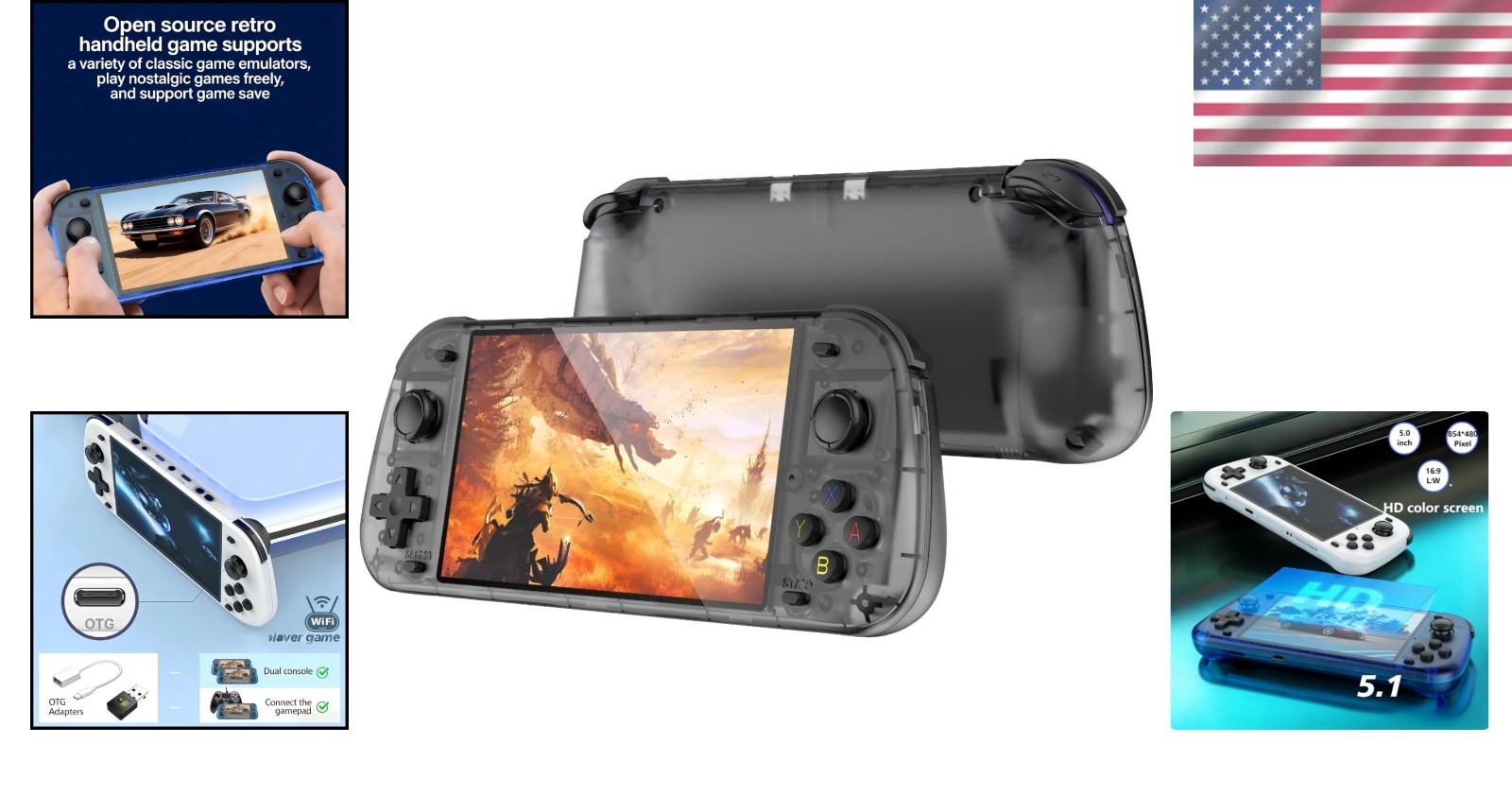 Enjoy 15,000+ Games with R50s Retro Handheld Console: 5.1” IPS, Stylish Design