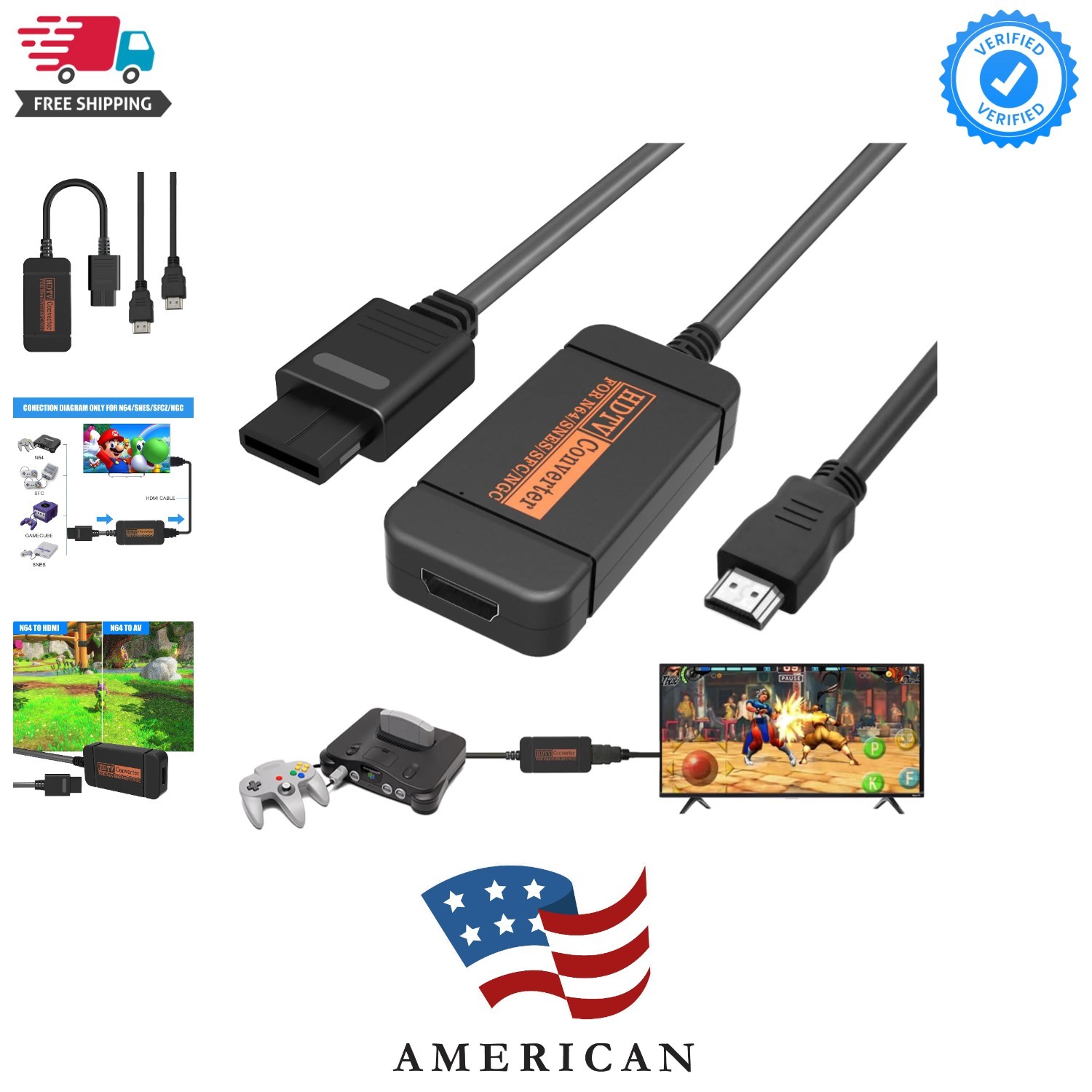 N64 HDMI Adapter, HDMI Converter with HDMI Cable for N64/Gamecube/SNES