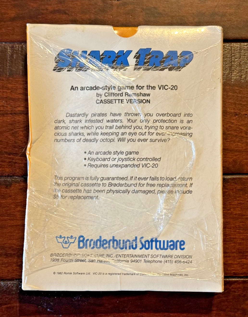 Shark Trap VIC-20 Cassette Game Broderbund Sealed NOS 1982