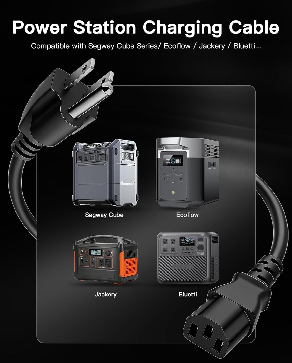 Indoor and Outdoor 10FT AC Power Cable, Compatible with Various Power Stations