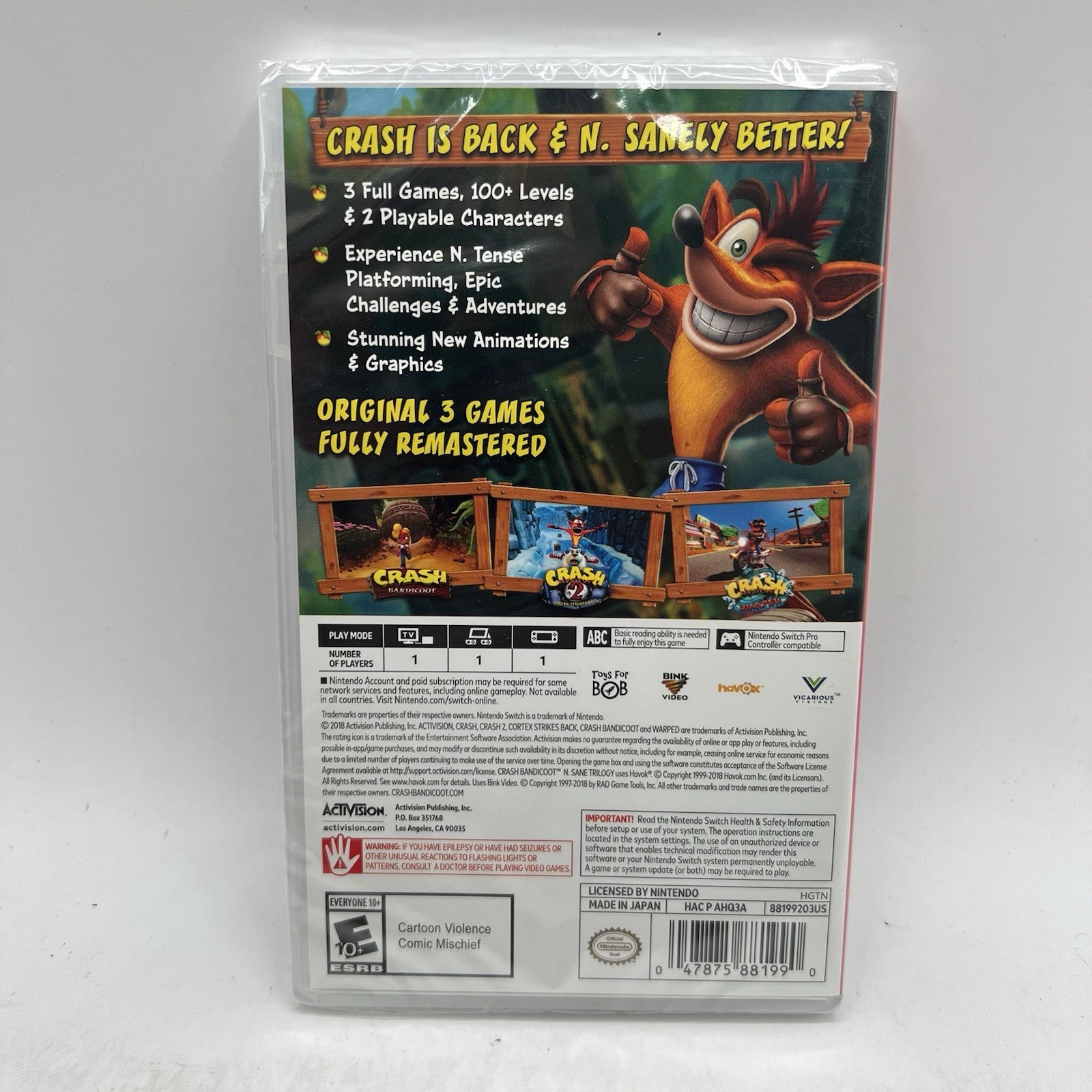 Crash Bandicoot N-Sane Trilogy (Nintendo Switch, 2018) New Sealed