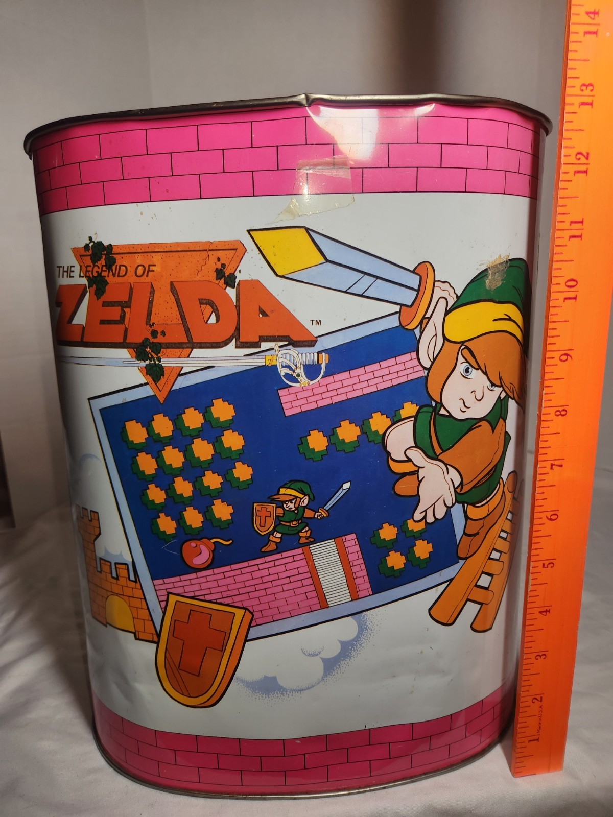 Vintage Rare 1988 Nintendo Legend of Zelda Metal Garbage / Collectible Trash Can
