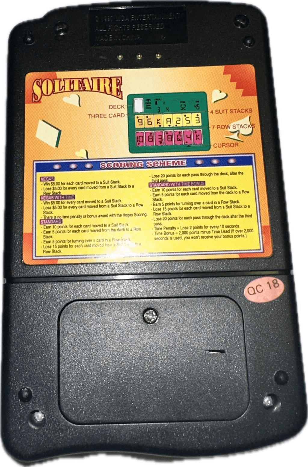 Solitaire, Electronic Handheld Travel Game Pocket Size Missing Flip Cover