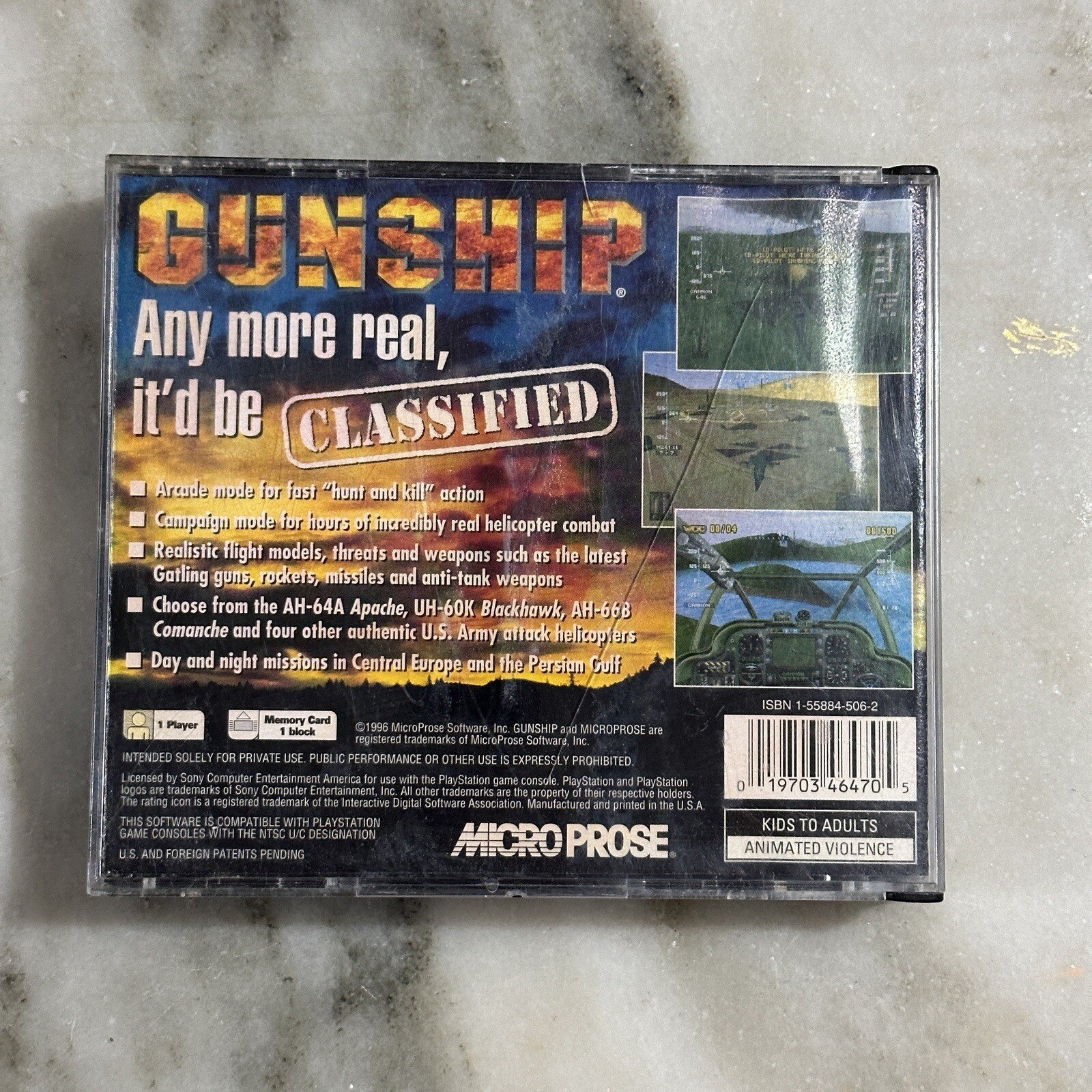 Gunship (Sony PlayStation 1, 1996) PS1 Case & Game Tested/Working