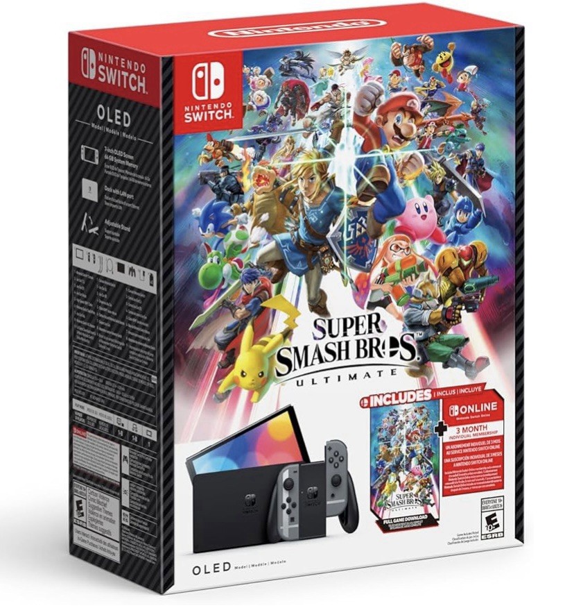 Nintendo Switch (OLED Model) Super Smash Bros. Bundle 64GB Console – Gray