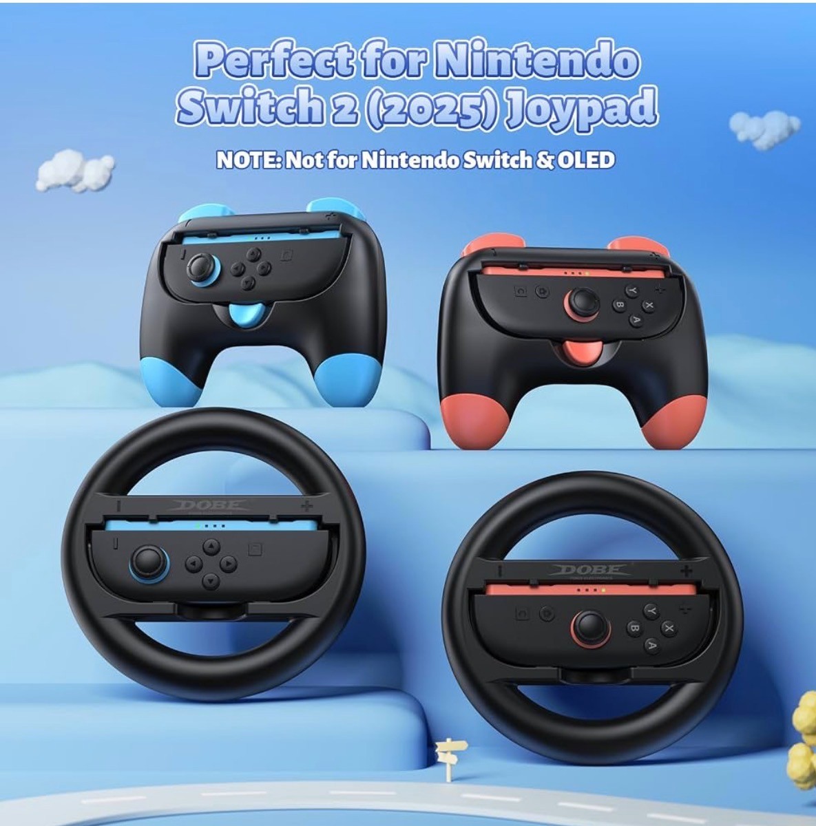 Set of 2 Steering Wheel for Nintendo Switch 2 Mario Kart 8 Deluxe Drive Grip
