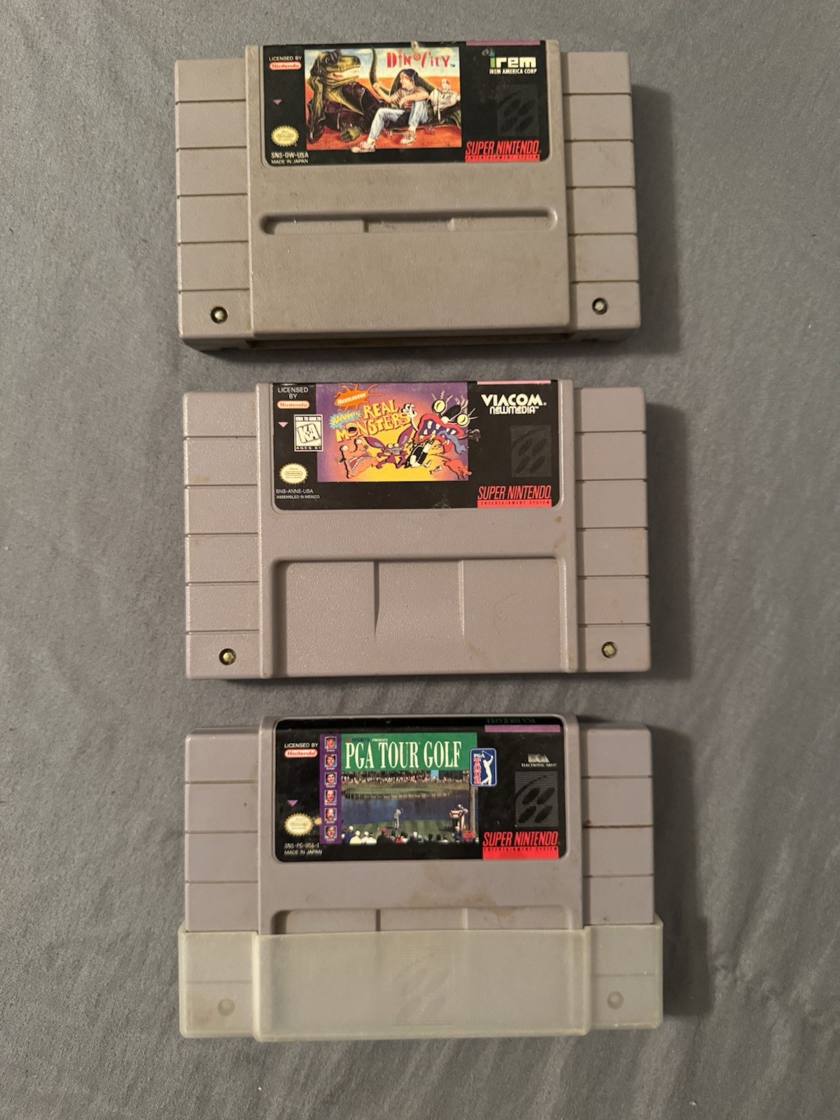 Super Nintendo SNES 3 Game Lot DinoCity Aaahh Real Monsters PGA Tour Golf Untest