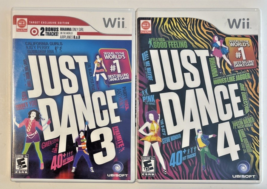 Just Dance 3 and 4 Nintendo Wii, With Manuals, Inserts & Cases. 2 Game Lot