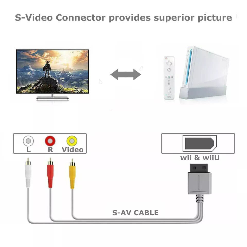6FT Audio Video AV Composite 3 RCA Cable for Nintendo Wii / Wii U