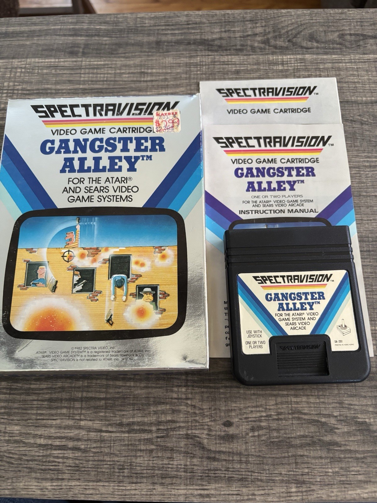 Atari 2600 Gangster Alley Spectravision Cartridge, Box and Instructions