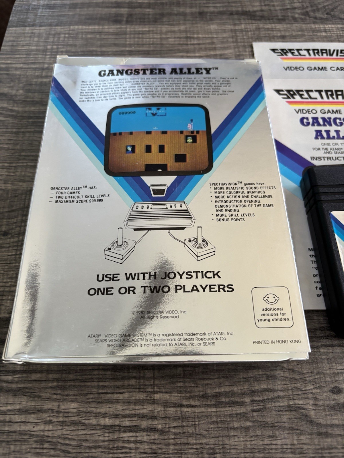 Atari 2600 Gangster Alley Spectravision Cartridge, Box and Instructions