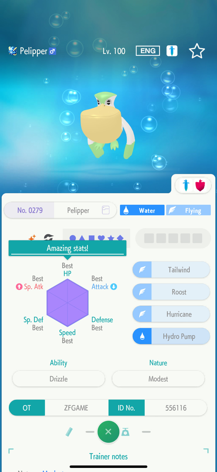 ✨6IV SHINY Pelipper + EVS🚀 POKEMON HOME✨Champions✨Online delivery⚡