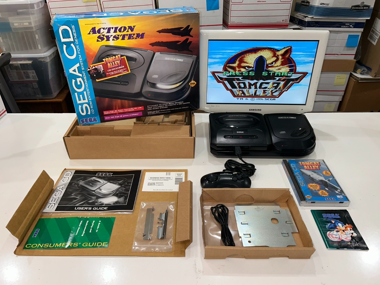 Sega CD Action System CIB 100% Complete in Box with Tomcat Alley Excellent #1